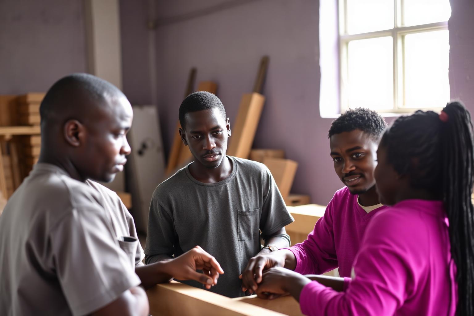 Students learning practical trade skills in a workshop